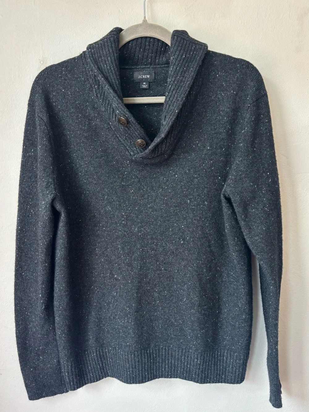 J. Crew Men’s Rugged Merino Donegal Shawl Collar Cardigan Gray size M charcoal